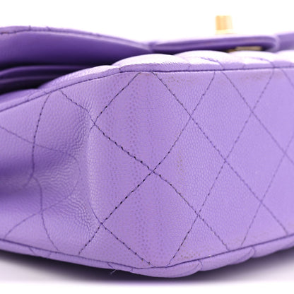 Small Quilted Caviar Flap Shoulder Bag - Purple