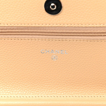 Quilted Caviar Wallet Bag - Beige