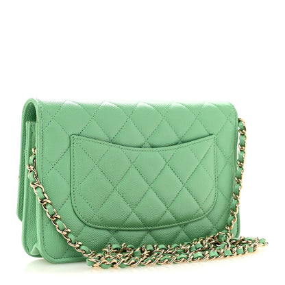 Quilted Caviar Wallet Bag - Green