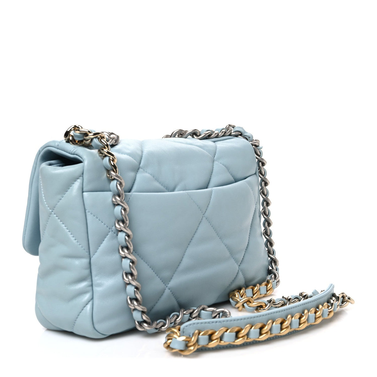 Medium Quilted Lambskin Flap Shoulder Bag - Light Blue