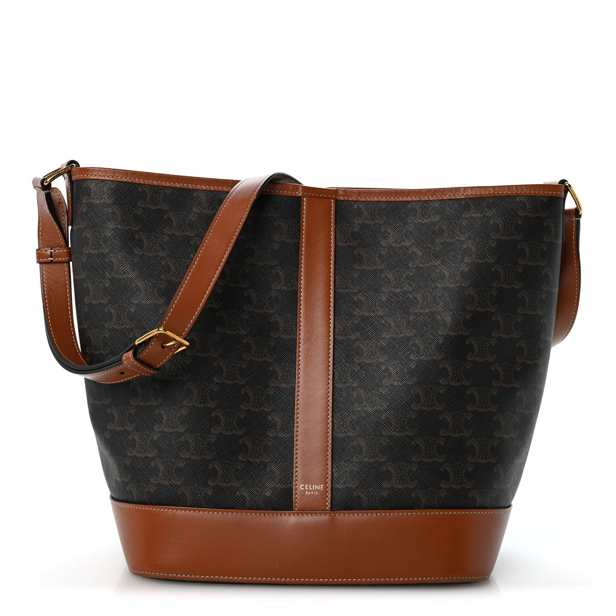 Medium Calfskin Canvas Bucket Bag - Tan