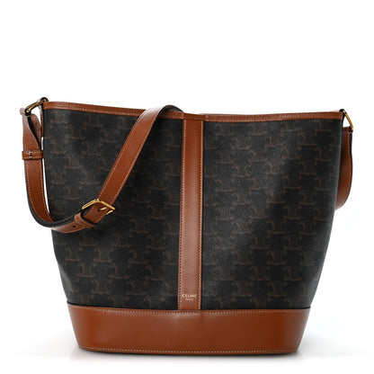 Medium Calfskin Canvas Bucket Bag - Tan