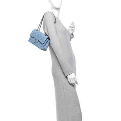 Small Quilted Flap Shoulder Bag - Light Blue