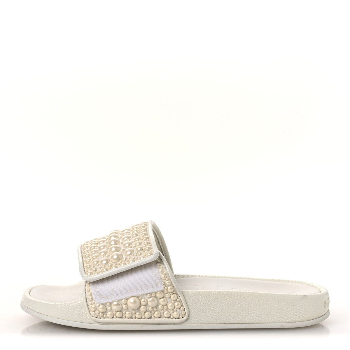 Jimmy Choocanvas Pearl Embellished Fitz Slide Sandals White