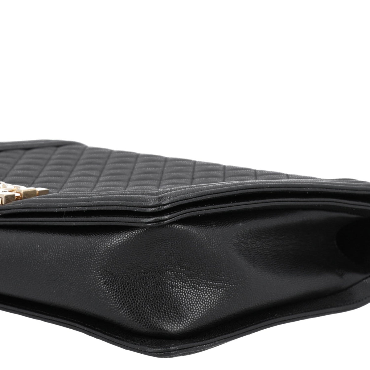 Large Quilted Caviar Flap Shoulder Bag - Black