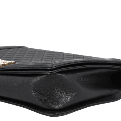 Large Quilted Caviar Flap Shoulder Bag - Black