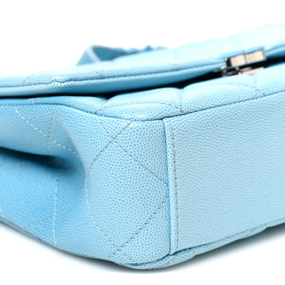 Quilted Caviar Flap Shoulder Bag - Light Blue