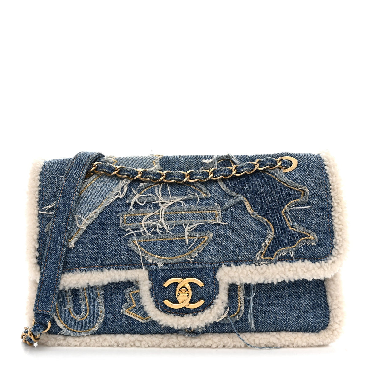 Shearling Flap Shoulder Bag - Blue