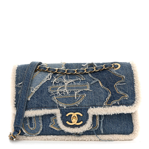 Shearling Flap Shoulder Bag - Blue
