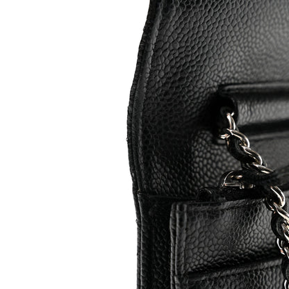 Quilted Caviar Wallet Bag - Black