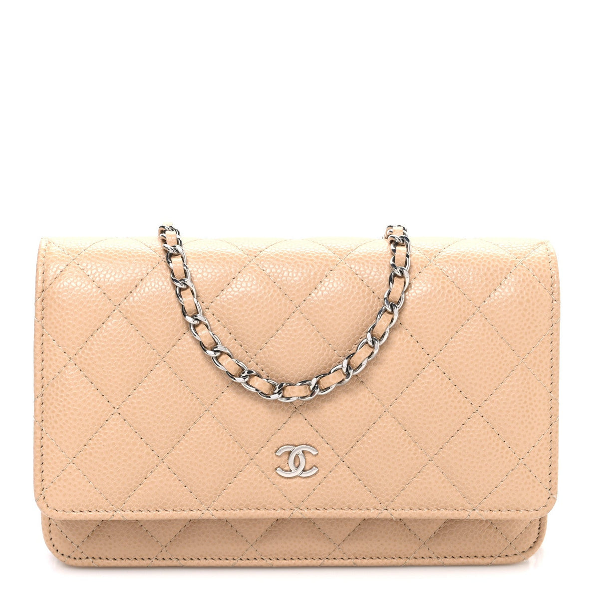 Quilted Caviar Wallet Bag - Beige