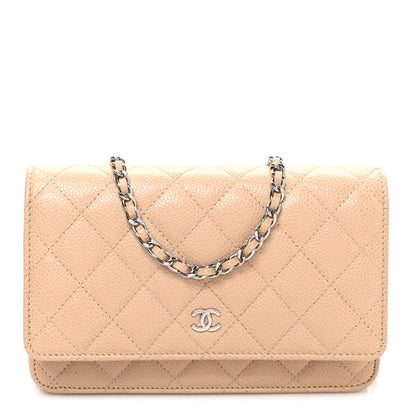Quilted Caviar Wallet Bag - Beige