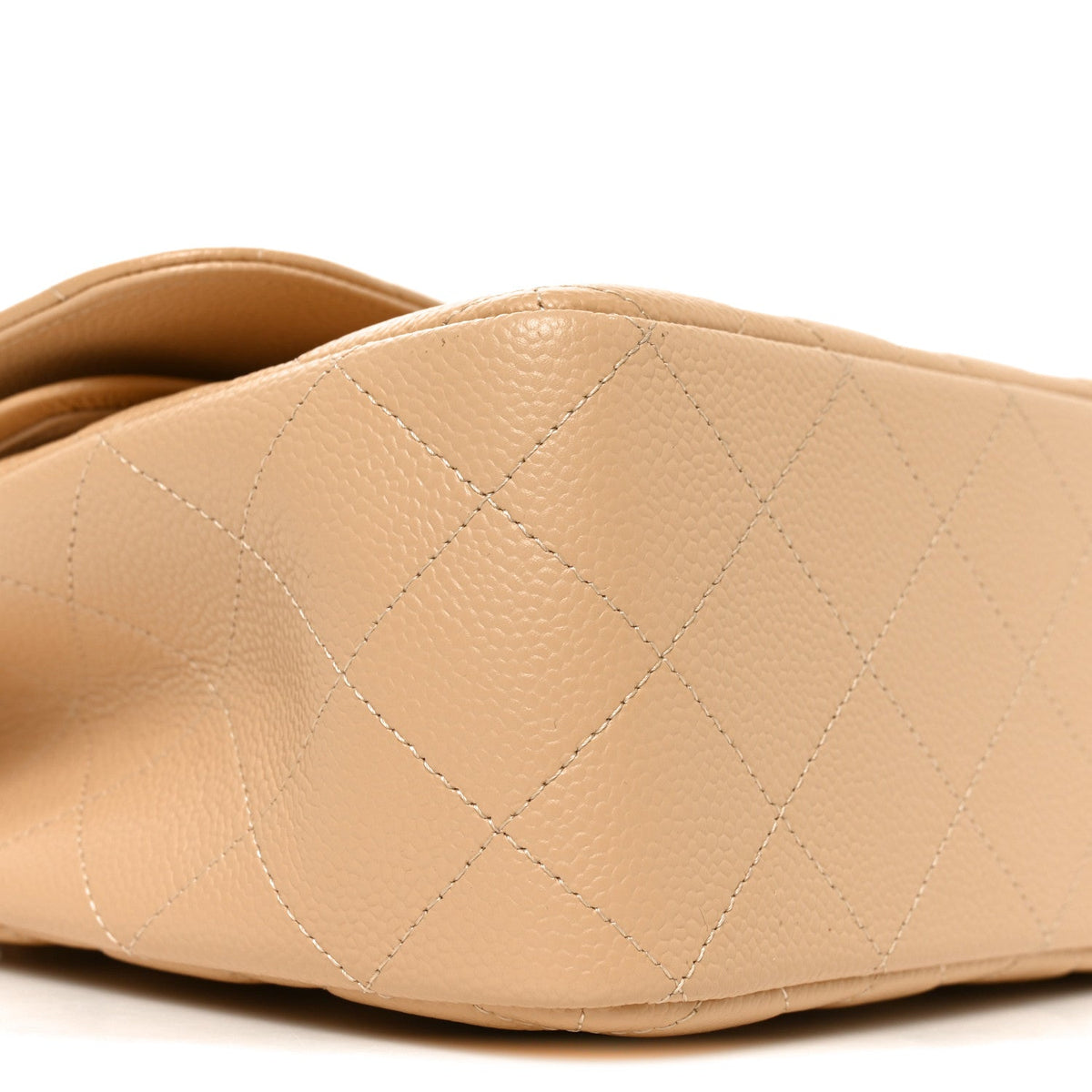 Quilted Caviar Flap Shoulder Bag - Beige