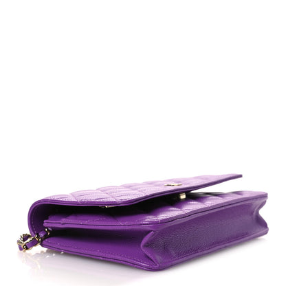 Quilted Caviar Wallet Bag - Purple