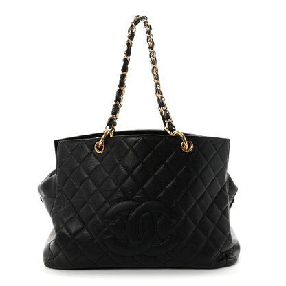 Quilted Caviar Tote Bag - Black