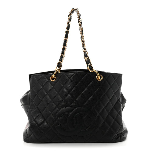 Quilted Caviar Tote Bag - Black