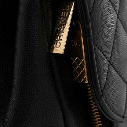 Large Quilted Caviar Flap Shoulder Bag - Black