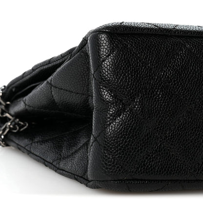 Quilted Caviar Flap Shoulder Bag - Black