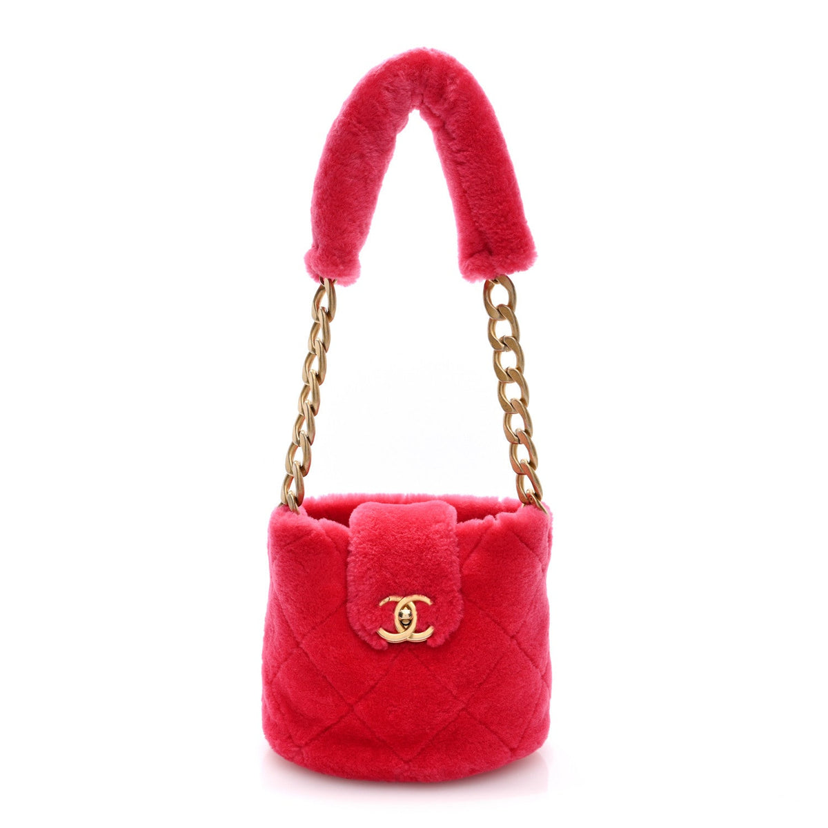 Quilted Shearling Bucket Bag