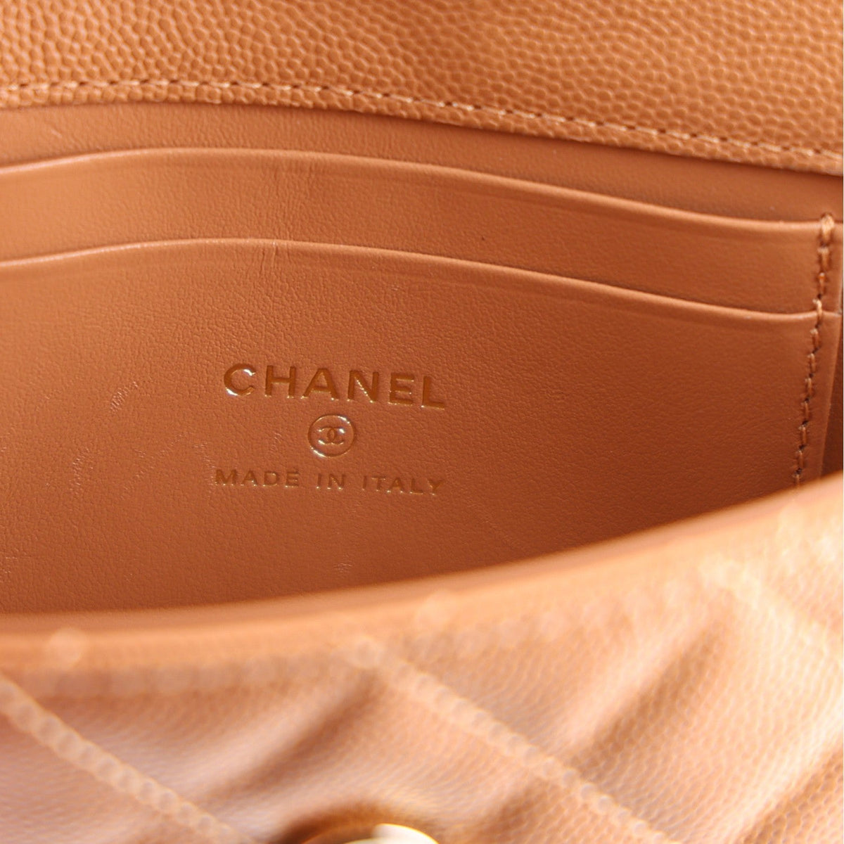 Quilted Caviar Handbag - Beige