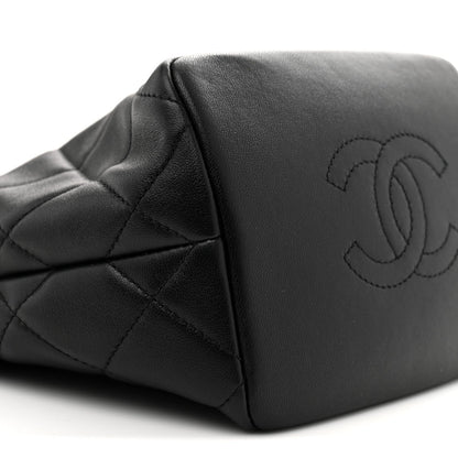 Small Quilted Lambskin Hobo Bag - Black