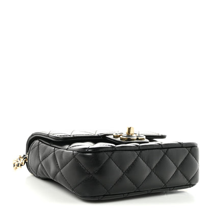 Mini Quilted Lambskin Flap Shoulder Bag - Black