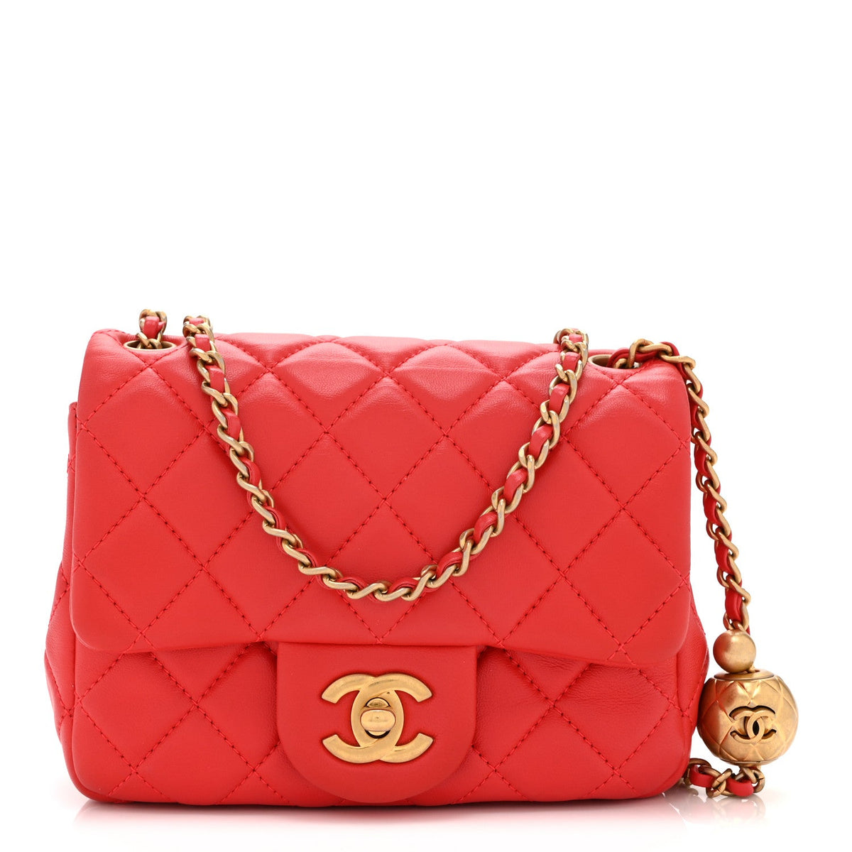 Mini Quilted Lambskin Flap Shoulder Bag - Red