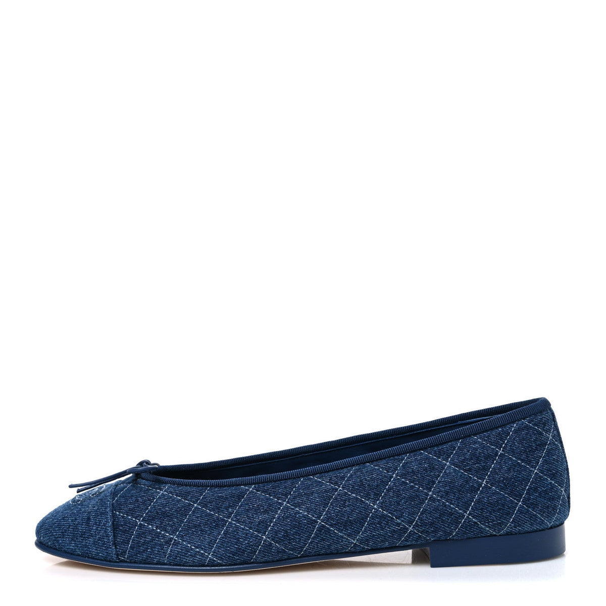 Washed Denim Quilted Cap Toe CC Ballerina Flats Blue
