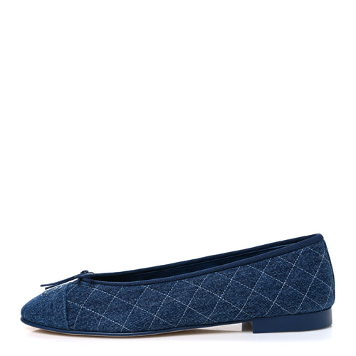 Washed Denim Quilted Cap Toe CC Ballerina Flats Blue