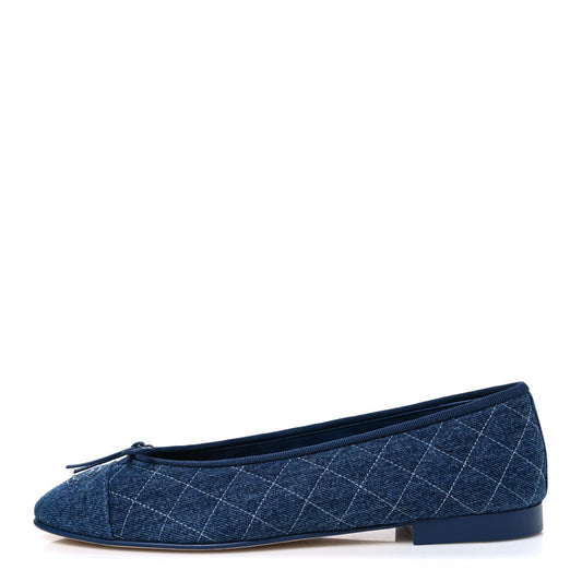 Washed Denim Quilted Cap Toe CC Ballerina Flats Blue
