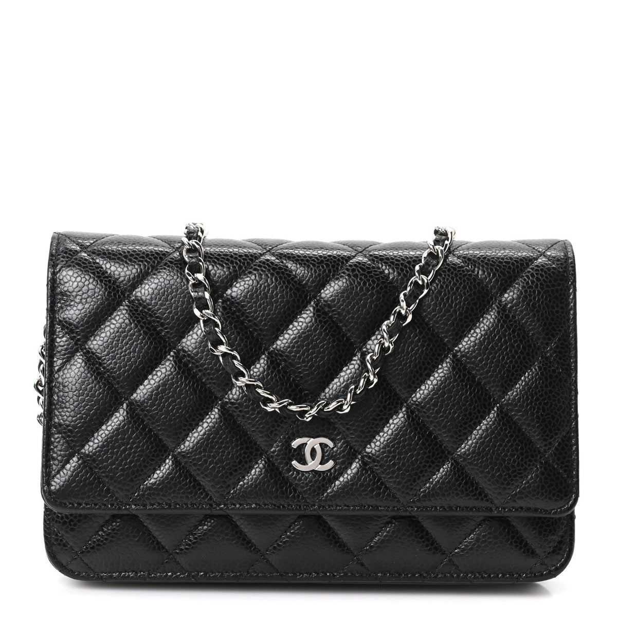 Quilted Caviar Wallet Bag - Black