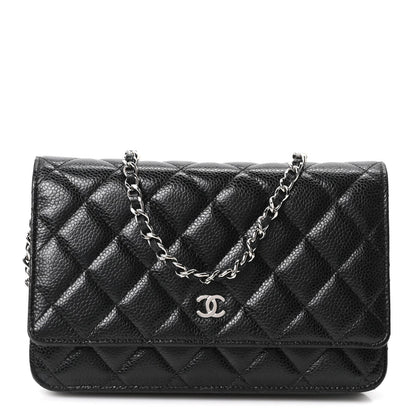 Quilted Caviar Wallet Bag - Black