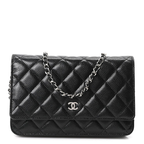 Quilted Caviar Wallet Bag - Black