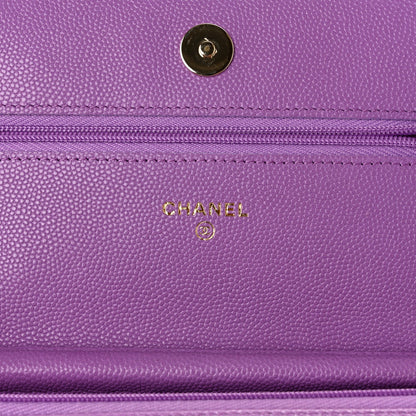 Quilted Caviar Wallet Bag - Purple