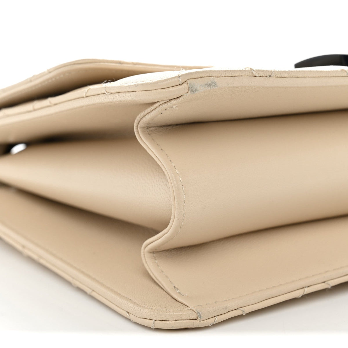 Large Quilted Sheepskin Flap Shoulder Bag - Beige