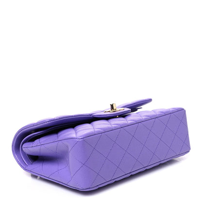 Small Quilted Caviar Flap Shoulder Bag - Purple
