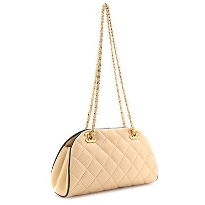Quilted Lambskin Clutch Bag - Beige