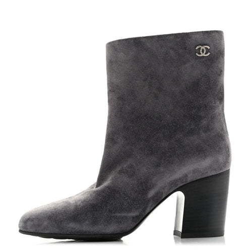 Suede Calfskin CC Short Boots Grey