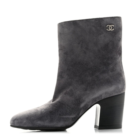 Suede Calfskin CC Short Boots Grey