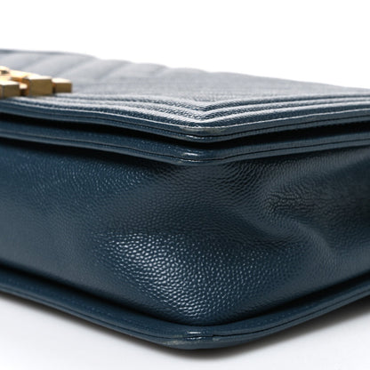 Medium Quilted Caviar Flap Shoulder Bag - Blue