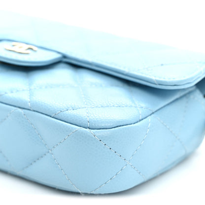 Quilted Caviar Flap Shoulder Bag - Light Blue