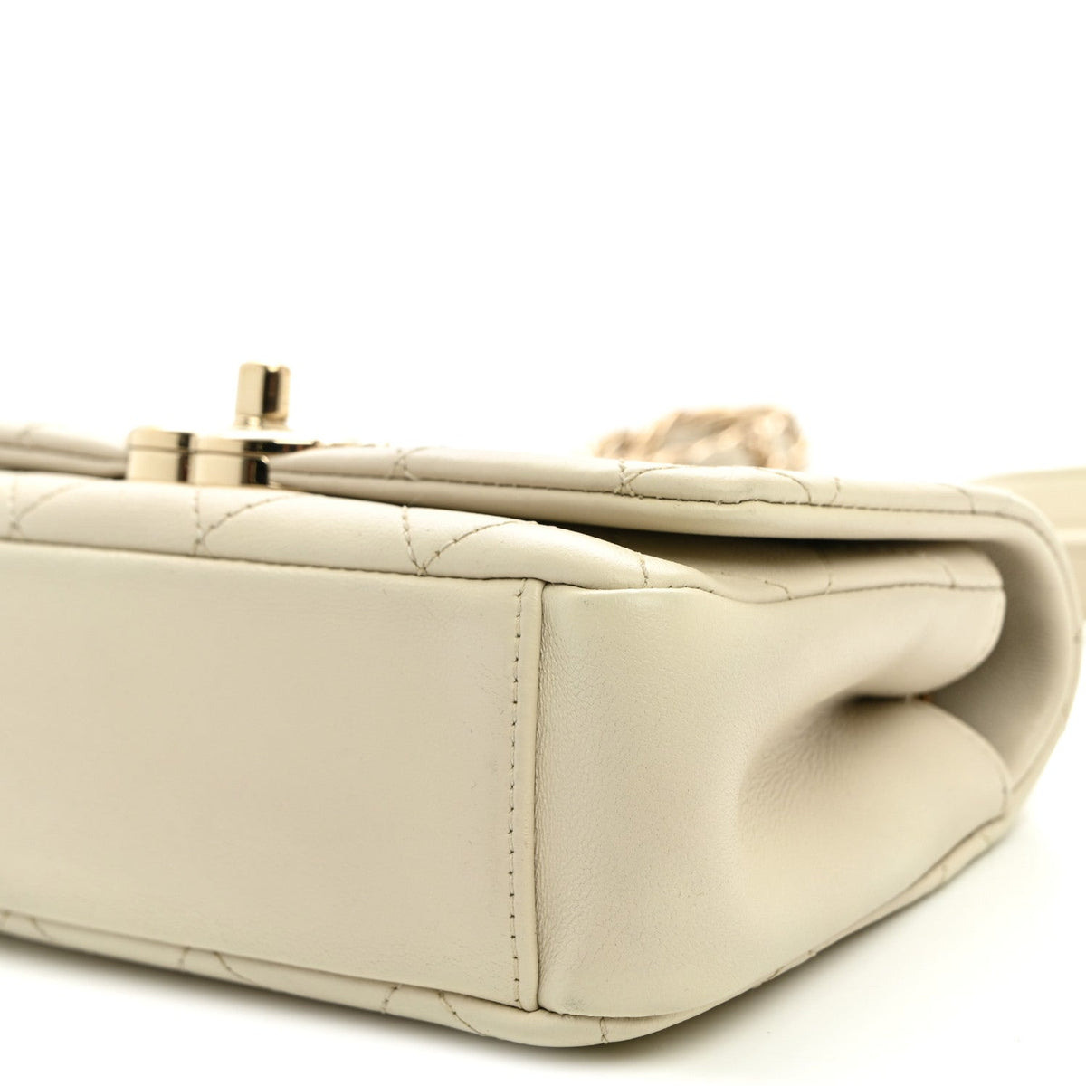 Medium Quilted Lambskin Flap Shoulder Bag - Beige