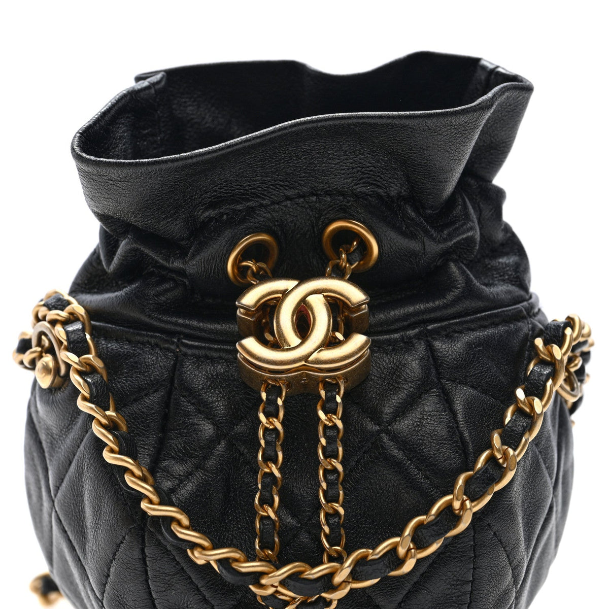 Mini Quilted Lambskin Bucket Bag - Black