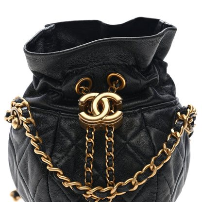 Mini Quilted Lambskin Bucket Bag - Black