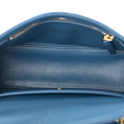 Mini Calfskin Suede Flap Shoulder Bag - Blue