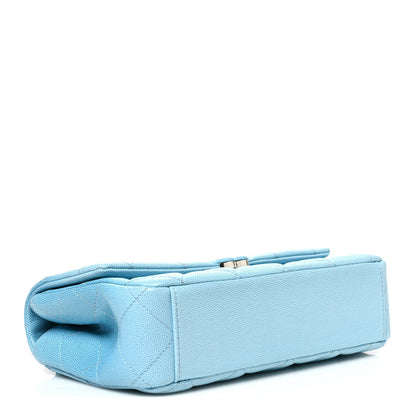 Quilted Caviar Flap Shoulder Bag - Light Blue