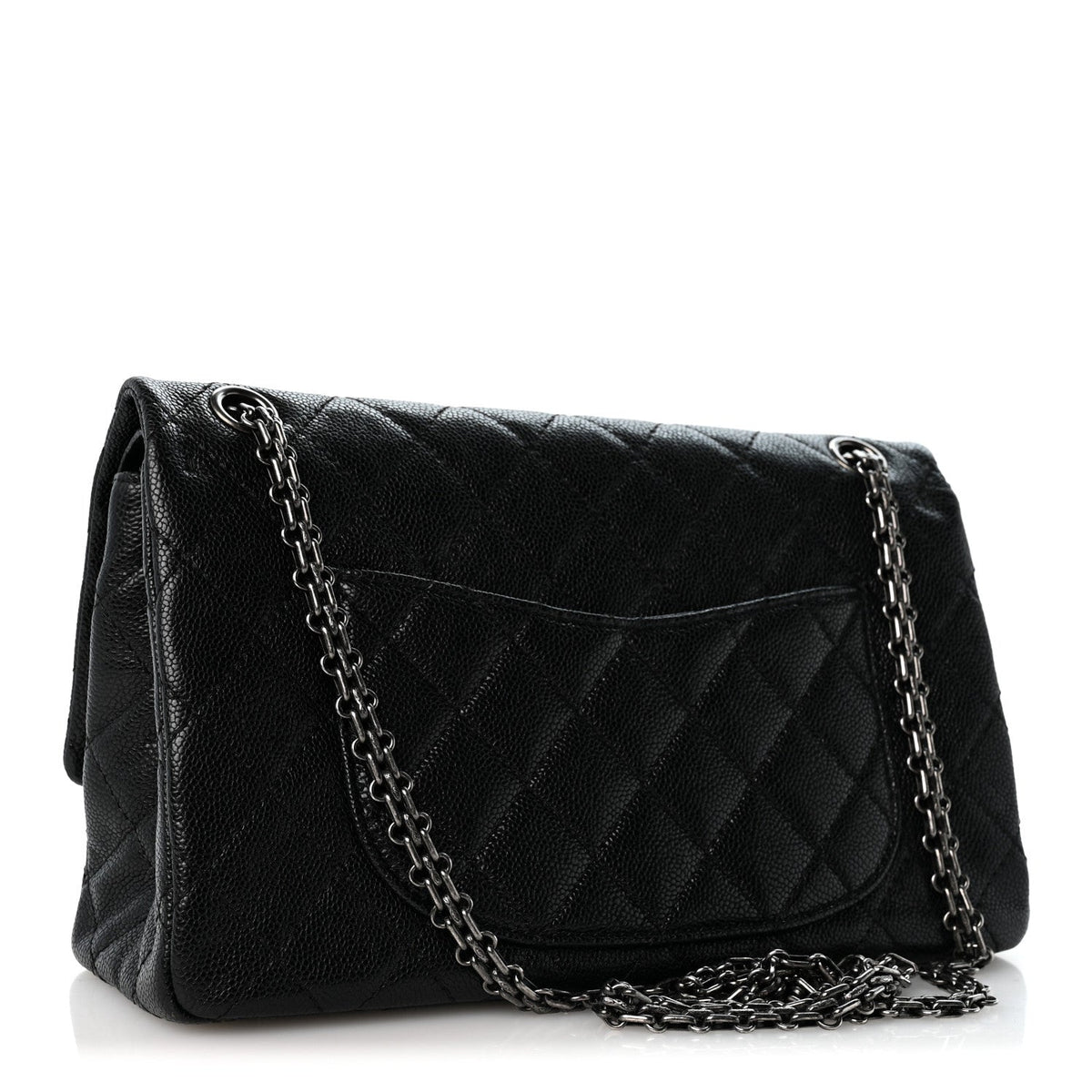Quilted Caviar Flap Shoulder Bag - Black