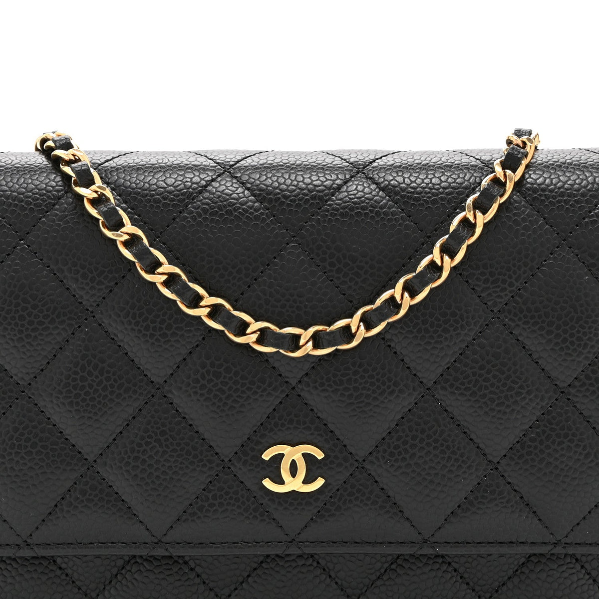 Quilted Caviar Wallet Bag - Black