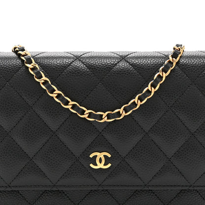 Quilted Caviar Wallet Bag - Black