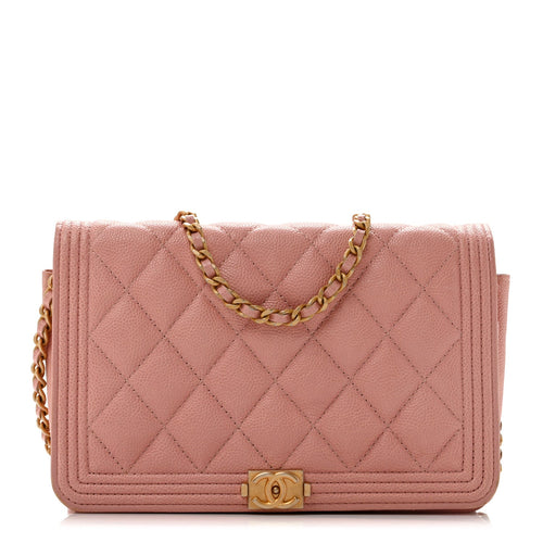 Quilted Caviar Wallet Bag - Pink